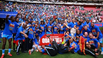 ZAPOPAN, MEXICO - MARCH 31: Players of Congo DR celebrate after winning and qualifying to the 2026 World Cup after the FIFA World Cup 2026 Play-Off tournament final match between Congo DR and Jamaica at Estadio Guadalajara on March 31, 2026 in Zapopan, Mexico. (Photo by Manuel Velasquez - FIFA/FIFA via Getty Images)
