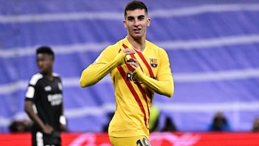 Ferran celebra un gol en el Bernabéu.