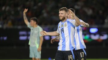 Lucas Beltrabn celebrates his goal 1- during the friendly match between Mexico U-23 (Mexican National Team) and Argentina U-23, at El Encanto Stadium, Mazatlan, Sinaloa, on March 22, 2024.