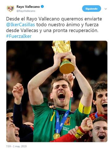 Deportistas, políticos, famosos... mandan fuerzas a Iker Casillas