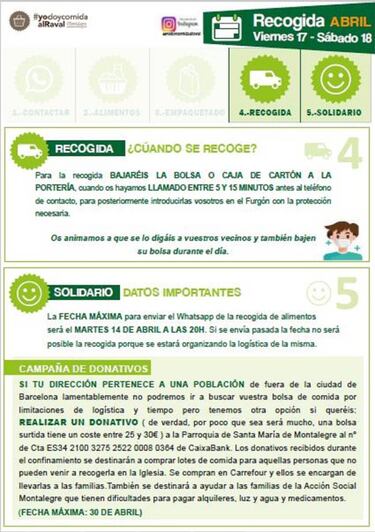 Llamamiento de tres pericos para repartir comida en el Raval