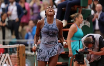 Coco Gauff celebra la victoria.