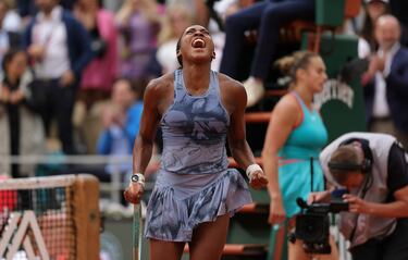 Coco Gauff celebra la victoria. 