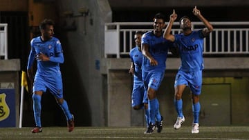 Futbol, San Luis vs Deportes Iquique.
Segunda fecha, campeonato de Clausura 2016/17.
El jugador de Deportes Iquique Diego Bielkiewicz, derecha, celebra su gol contra San Luis durante el partido de primera division disputado en el estadio Bicentenario Lu