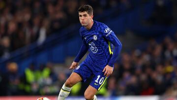 LONDON, ENGLAND - NOVEMBER 23: Christian Pulisic of Chelsea during the UEFA Champions League group H match between Chelsea FC and Juventus at Stamford Bridge on November 23, 2021 in London, England. (Photo by Catherine Ivill/Getty Images)