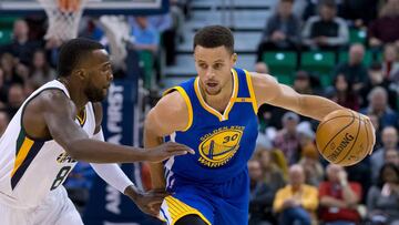 Dec 8, 2016; Salt Lake City, UT, USA; Golden State Warriors guard Stephen Curry (30) controls the ball against Utah Jazz guard Shelvin Mack (8) during the first quarter at Vivint Smart Home Arena. Mandatory Credit: Russ Isabella-USA TODAY Sports