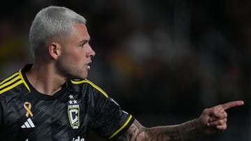 COLUMBUS, OHIO - SEPTEMBER 21: Christian Ramirez #17 of the Columbus Crew celebrates a goal during the game against the Orlando City at Lower.com Field on September 21, 2024 in Columbus, Ohio. (Photo by Jason Mowry/Getty Images)