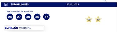 Euromillones: comprobar los resultados del sorteo de hoy, martes 26 de diciembre