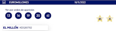 Euromillones: comprobar los resultados del sorteo de hoy, viernes 18 de noviembre