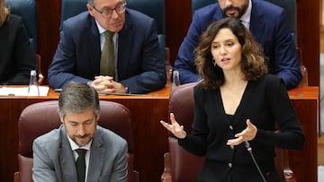La presidenta de la Comunidad de Madrid, Isabel Díaz Ayuso, interviene durante un pleno en la Asamblea de Madrid, a 7 de noviembre de 2024, en Madrid (España). La Asamblea de Madrid acoge un Pleno en el que se pone a prueba la unidad política de los partidos tras la destrucción de la DANA en Comunidad Valenciana y Castilla-La Mancha y al que no ha acudido la diputada de Más Madrid Loreto Arenillas, cesada de sus cargos orgánicos hace unas semanas tras ser acusada de haber "mediado" con una víctima de los presuntos abusos sexuales del exportavoz de Sumar. La sesión plenaria ha comenzado con un minuto de silencio por las víctimas de la DANA.
07 NOVIEMBRE 2024;PLENO;ASAMBLEA;DANA;DEBATE;MÁS MADRID
Marta Fernández Jara / Europa Press
07/11/2024