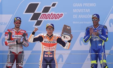 El podio de 2018 fue para Marc Márquez, Andrea Dovicioso y Andrea Iannone