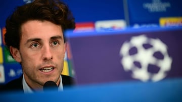 Real Sociedad�s Spanish defender Alvaro Odriozola gives a press conference on the eve of the UEFA Champions League group D football match between Inter Milan and Real Sociedad at the San Siro Stadium in Milan, on December 11, 2023. (Photo by MARCO BERTORELLO / AFP)