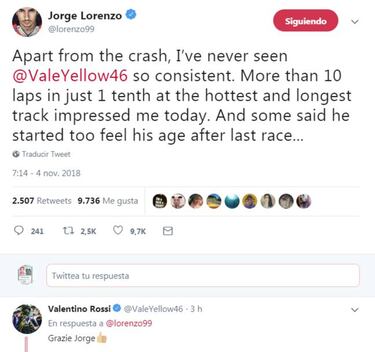 Lorenzo alaba a Rossi: "Nunca lo había visto tan consistente"