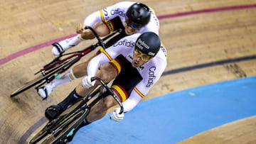 El equipo español de ciclismo en pista, durante una competición.