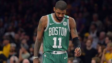 January 23, 2018; Los Angeles, CA, USA; Boston Celtics guard Kyrie Irving (11) reacts during the 108-107 loss against the Los Angeles Lakers in the second half at Staples Center. Mandatory Credit: Gary A. Vasquez-USA TODAY Sports