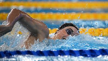 Spain's Carlos Garach Benito competes in a heat of the men's 800m freestyle swimming event during the 2024 World Aquatics Championships at Aspire Dome in Doha on February 13, 2024. (Photo by Oli SCARFF / AFP)