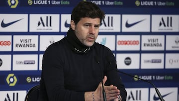 Coach of PSG Mauricio Pochettino answers to the media during the post-match press conference following the French championship Ligue 1 football match between Paris Saint-Germain and FC Nantes on March 14, 2021 at Parc des Princes stadium in Paris, France 