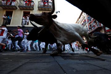 Hoy 8 de julio de 2022 se ha celebrado el segundo día de los encierros de los Sanfermines. Por las calles de Pamplona ha corrido los toros de la ganadería Fuente Ymbro.