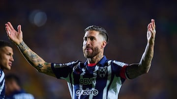Sergio Ramos celebrates his goal 0-1 of Monterrey during the 15th round match between Tigres UANL and Monterrey as part of the Liga BBVA MX, Torneo Clausura 2025 at Universitario Stadium, on April 12, 2025 in Monterrey, Nuevo Leon, Mexico.