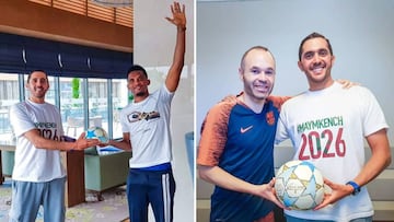 Im&aacute;genes de Samuel Eto&#039;o y de Andr&eacute;s Iniesta con el influencer marroqu&iacute; Saab Abid tomadas durante su campa&ntilde;a para apoyar la candidatura de Marruecos al Mundial 2026 #MAYEMKENCH2026.