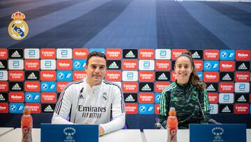 DVD 1140 MADRID 21/12/2022
RUEDA DE PRENSA PREVIA AL PARTIDO DE CHAMPIONS LEAGUE FEMENINA.
ALBERTO TORIL, ENTRENADOR Real Madrid Y MAITE OROZ JUGADORA.
Foto: Inma Flores