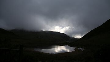 A body of water is seen after the authorities declared an orange alert at the Nevado del Ruiz volcano and asked the nearby residents to evacuate as a preventive measure, in Laguna Negra, Colombia April 19, 2023. REUTERS/Luisa Gonzalez