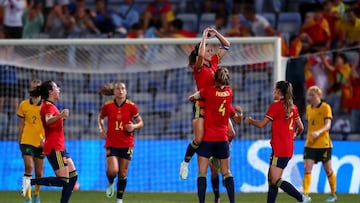 Celebraci¨®n del gol de Aitana Bonmati (1-0) en el Espa?a - Australia.
