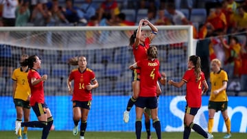 Celebración del gol de Aitana Bonmati (1-0) en el España - Australia.