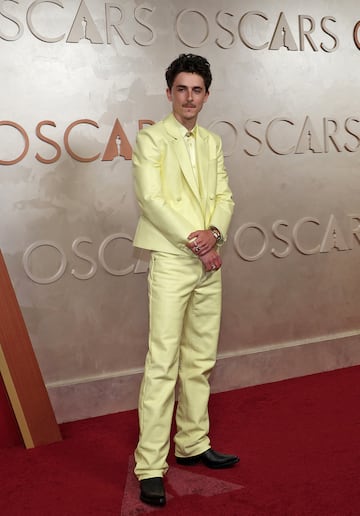 Timothee Chalamet posa en la alfombra roja del Dolby Theatre.