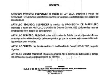 Por qué habrá ley seca y toque de queda en La Mesa, Cundinamarca y cuándo aplica
