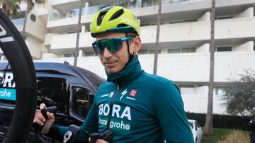 09 January 2024, Spain, -: Lennard Kamna, cyclist for Bora-hansgrohe, starts a training session during the winter camp of the German cycling team Bora-hansgrohe on Mallorca. Photo: Clara Margais/dpa (Photo by Clara Margais/picture alliance via Getty Images)