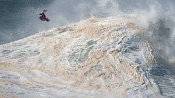 Kai Lenny surfs big waves in Nazare, Portugal on 14 February, 2020. // Mattias Hammar / Red Bull Content Pool // SI202011170051 // Usage for editorial use only //
