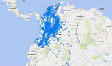 Mapa del coronavirus en Colombia.