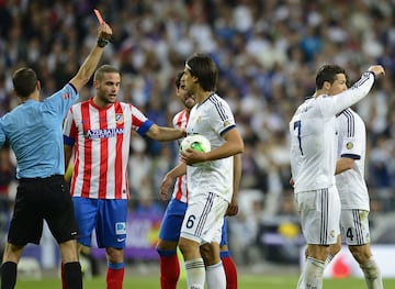 In the 2013 Copa del Rey final, Cristiano was shown a straight red for lashing out at Atlético Madrid's Gabi.