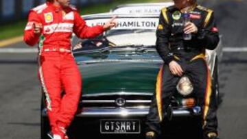 Fernando Alonso charla con Kimi Raikkonen, su compañero en Ferrari las dos próximas temporadas.