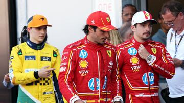 Oscar Piastri (McLaren), Carlos Sainz y Charles Leclerc (Ferrari). Montecarlo, Mónaco. F1 2024.