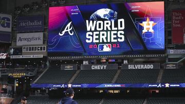 Oct 25, 2021; Houston, Texas, USA;  Atlanta Braves players practice during workouts before Game 1 of the World Series between the Houston Astros and the Atlanta Braves at Minute Maid Park. Mandatory Credit: Troy Taormina-USA TODAY Sports