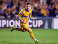 Fernando Gorriaran celebrates his goal 5-1 of Tigres during the round of 16 second leg match between Tigres UANL and FC Cincinnati as part of the CONCACAF Champions Cup 2026, at Universitario Stadium, on March 19, 2026 in Monterrey, Nuevo Leon, Mexico.