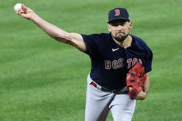 BALTIMORE, MARYLAND - SEPTEMBER 29: Starting pitcher Nathan Eovaldi #17 of the Boston Red Sox throws to a Baltimore Orioles batter in the second inning at Oriole Park at Camden Yards on September 29, 2021 in Baltimore, Maryland.   Rob Carr/Getty Images/AF