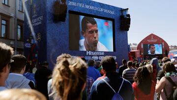 Cristiano está siendo uno de los protagonistas de este Mundial de Rusia, también en el país anfitrión. En la foto, una imagen suya en la Fanfest de San Petersburgo.