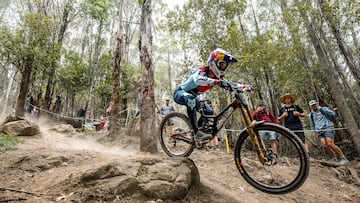 Laurie Greenland performs during practice at Red Bull Hardline in Maydena Bike Park, Australia on February 08, 2025.