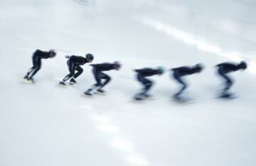 Entrenamiento del equipo estadounidense de patinaje para los JJ.OO. de Invierno en Sochi.