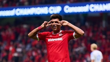 Jesus Gallardo celebrates his goal 4-0 of Toluca during the round of 16 second leg match between Toluca and San Diego FC as part of the CONCACAF Champions Cup 2026, at Nemesio Diez Stadium, on March 18, 2026 in Toluca, Estado de Mexico, Mexico.