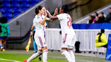 Dzenifer MAROZSAN of Lyon and Melvine MALARD of Lyon during the UEFA Womens Champions League match between Lyon and Juventus at Groupama Stadium on December 21, 2022 in Lyon, France. (Photo by Sandra Ruhaut/Icon Sport via Getty Images)