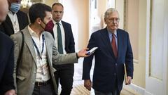 Republican Senate Minority Leader Mitch McConnell walks to the Senate chamber ahead of a procedural vote on raising the debt limit in the US Capitol in Washington, DC, USA, 27 September 2021.