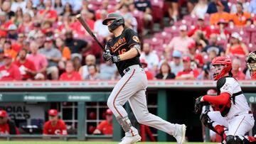 CINCINNATI, OHIO - JULY 30: Trey Mancini #16 of the Baltimore Orioles hits a single in the first inning against the Cincinnati Reds at Great American Ball Park on July 30, 2022 in Cincinnati, Ohio.   Andy Lyons/Getty Images/AFP
== FOR NEWSPAPERS, INTERNET, TELCOS & TELEVISION USE ONLY ==