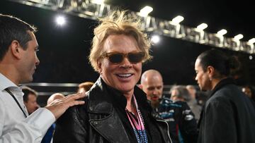 Singer Axl Rose tours the grid before the start of the Las Vegas Formula One Grand Prix on November 18, 2023, in Las Vegas, Nevada. (Photo by ANGELA WEISS / AFP)