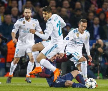 Asensio and Lucas in action against PSG in Paris.