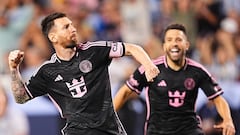 KANSAS CITY, MISSOURI - APRIL 13: Lionel Messi #10 of Inter Miami celebrates after scoring a goal during the second half of a Major League Soccer game against Sporting Kansas City at Arrowhead Stadium on April 13, 2024 in Kansas City, Missouri.   Kyle Rivas/Getty Images/AFP (Photo by Kyle Rivas / GETTY IMAGES NORTH AMERICA / Getty Images via AFP)