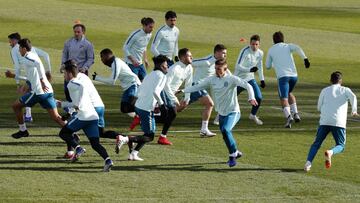 Los jugadores del Atlético, en el entrenamiento.